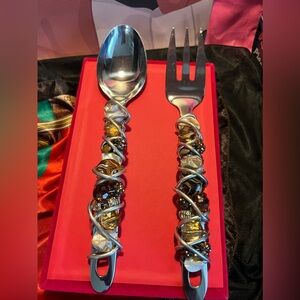 Upcycled- ONEIDA -Stainless Steel- Serving spoon & Knife/ art,beads,wire wrapped